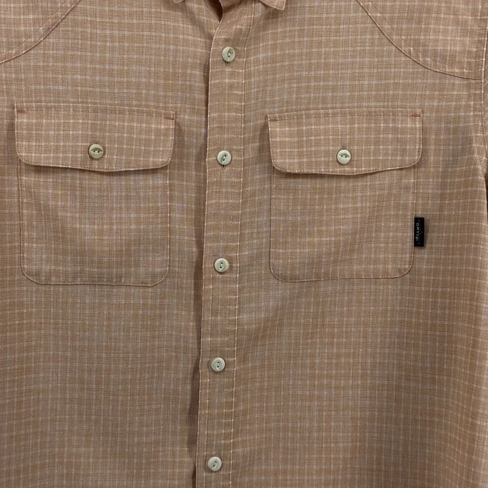 Orvis Western Yoke Fishing Shirt Men Large Orange Plaid Long Sleeve Button Down‎